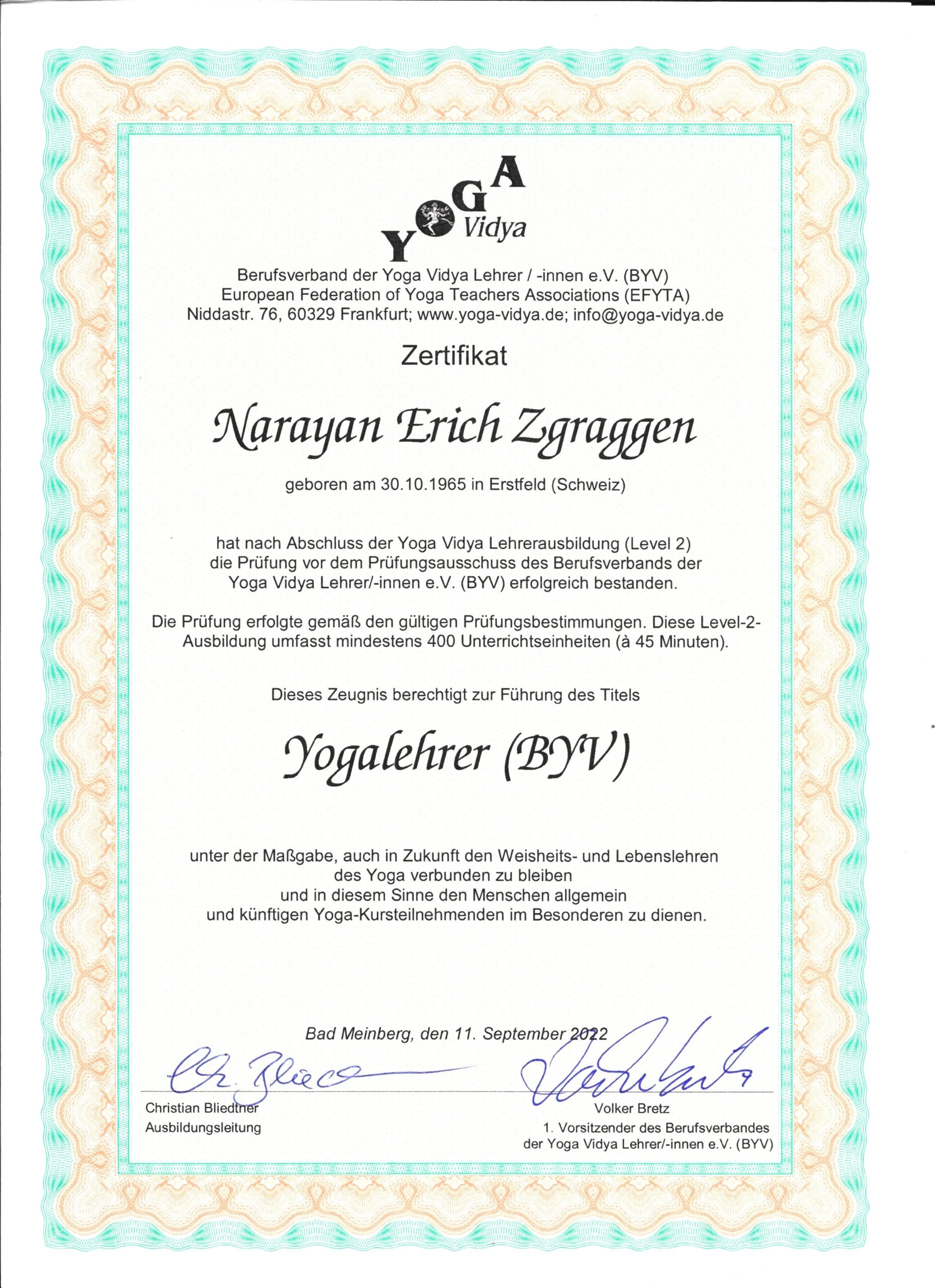 BYV Yogalehrer Zertifikat